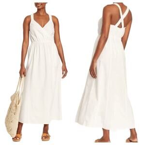 NEW Universal Thread Linen Rayon Cross Back Maxi Dress Summer Smocked White Sz S